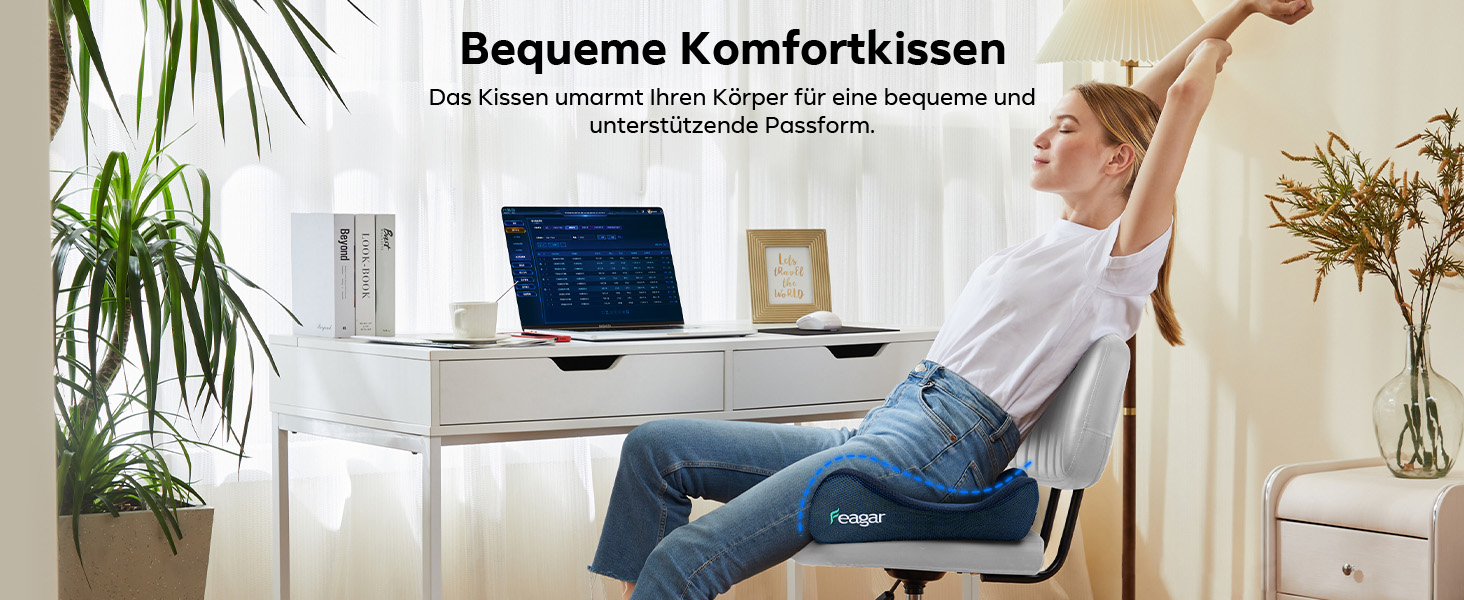 Ортопедична подушка для сидіння Feagar з Memory Foam - ергономічна подушка для офісного крісла, авто та дому - подушка для куприка, зняття напруги при тривалому сидінні, антиковзаюча (до 100 кг) (Темно-синій)