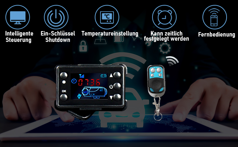 Автономний дизельний обігрівач повітря Randaco 8кВт з LCD-дисплеєм та дистанційним керуванням для кемпера, човна та автомобіля (вертикальний)