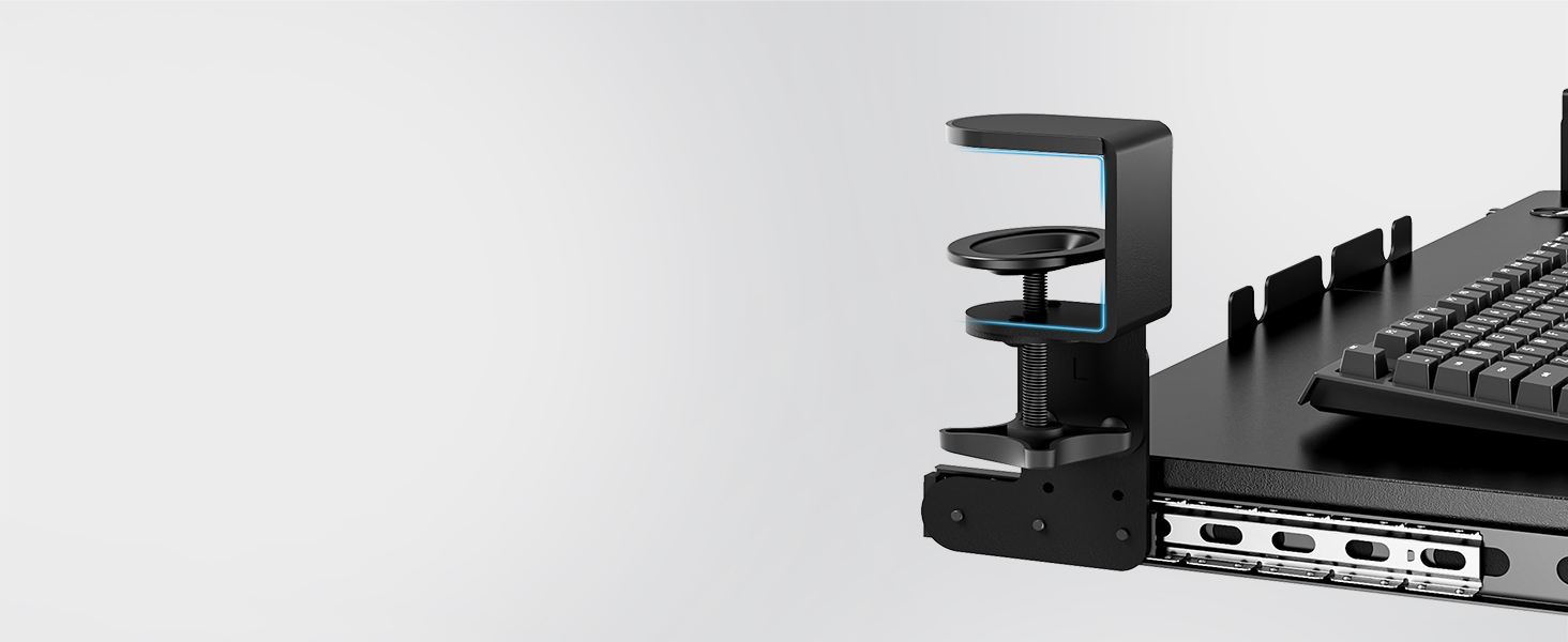 Висувна підставка для клавіатури під стіл з К-кріпленням, великого формату, стійка, ковзна платформа 838 мм x 280 мм, висувна платформа для комп'ютера (Чорний)