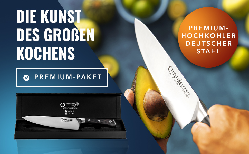Ніж кухарський Cutluxe 20 см – кухонний ніж з німецької сталі, серія Artisan