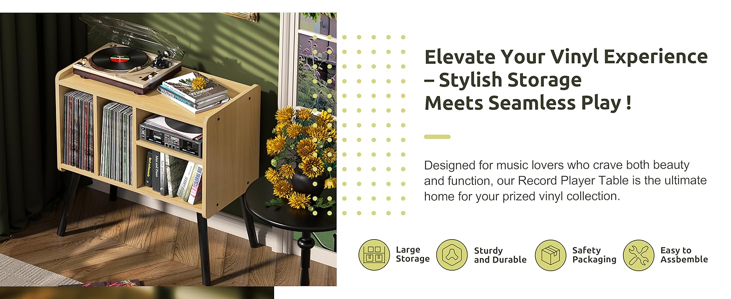 Стіл для програвача, стійка для вінілових пластинок в стилі середини століття з місцем для зберігання до 150+ альбомів, шафа для вінілових пластинок з регульованими полицями (горіх)