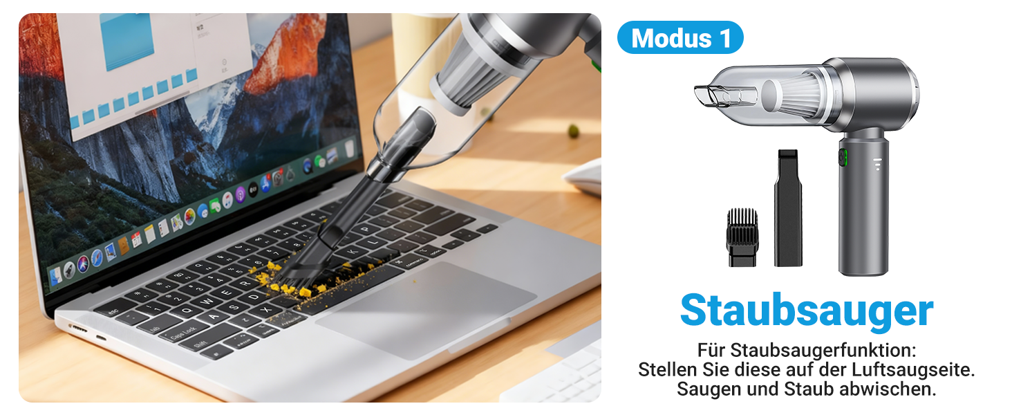 Акумуляторний ручний автомобільний пилосос 4 в 1, безщітковий двигун, потужність 26000 Па, портативний міні-пилосос для авто, офісу та клавіатур, сірий
