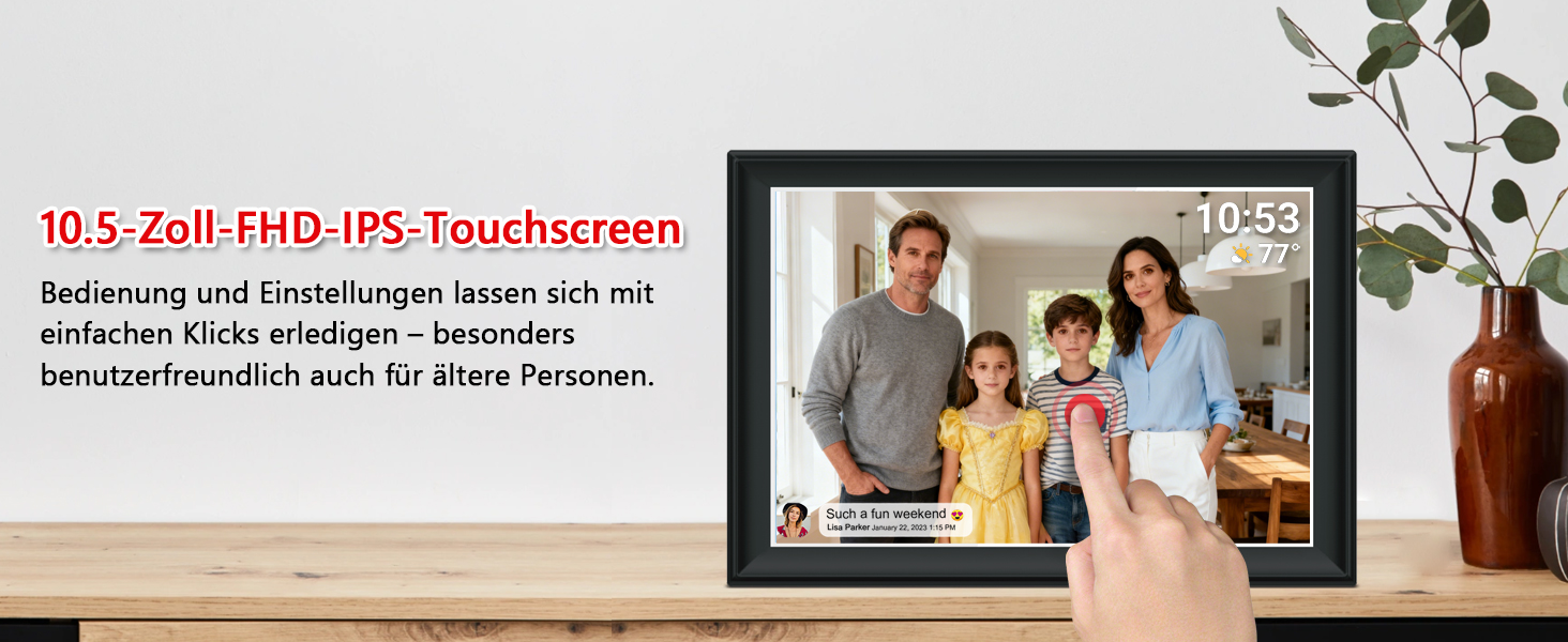 FRAMEO Цифровий фоторамка 15.6" WiFi, IPS, FHD 1920x1080, 32GB, сенсорний екран, автоповорот, для стін, віддалений доступ через додаток FRAMEO