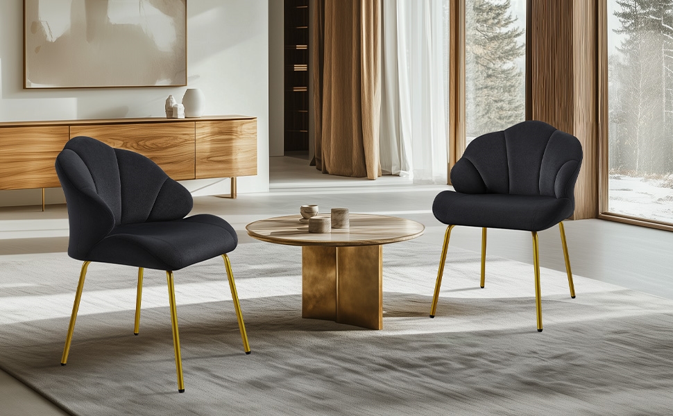 Крісло Yaheetech у формі мушлі, сучасне крісло-вушко, оббивка з поліестеру, для вітальні/туалетного столика/спальні, набір, білий (1), чорний