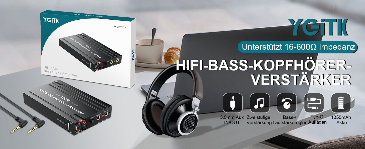 Портативний підсилювач для навушників YGiTK HiFi BASS, вихід 3,5 мм, 16-600 Ом, акумуляторний для MP3/ПК/телефону