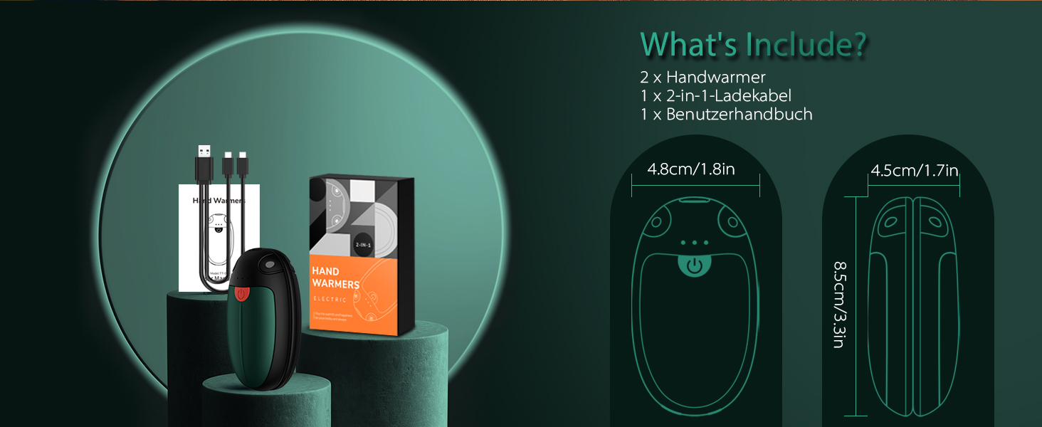 Електричні грілки для рук VTHW 2 шт. - USB, 20 годин тепла, 3 рівні температури, для спорту та артриту (зелені)