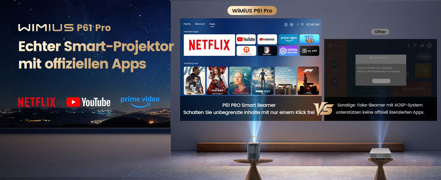 Проектор Mini Beamer 4K Smart з WiFi6, Bluetooth, Dolby Audio, підтримкою Netflix, автофокусом та вертикальною корекцією, сірий