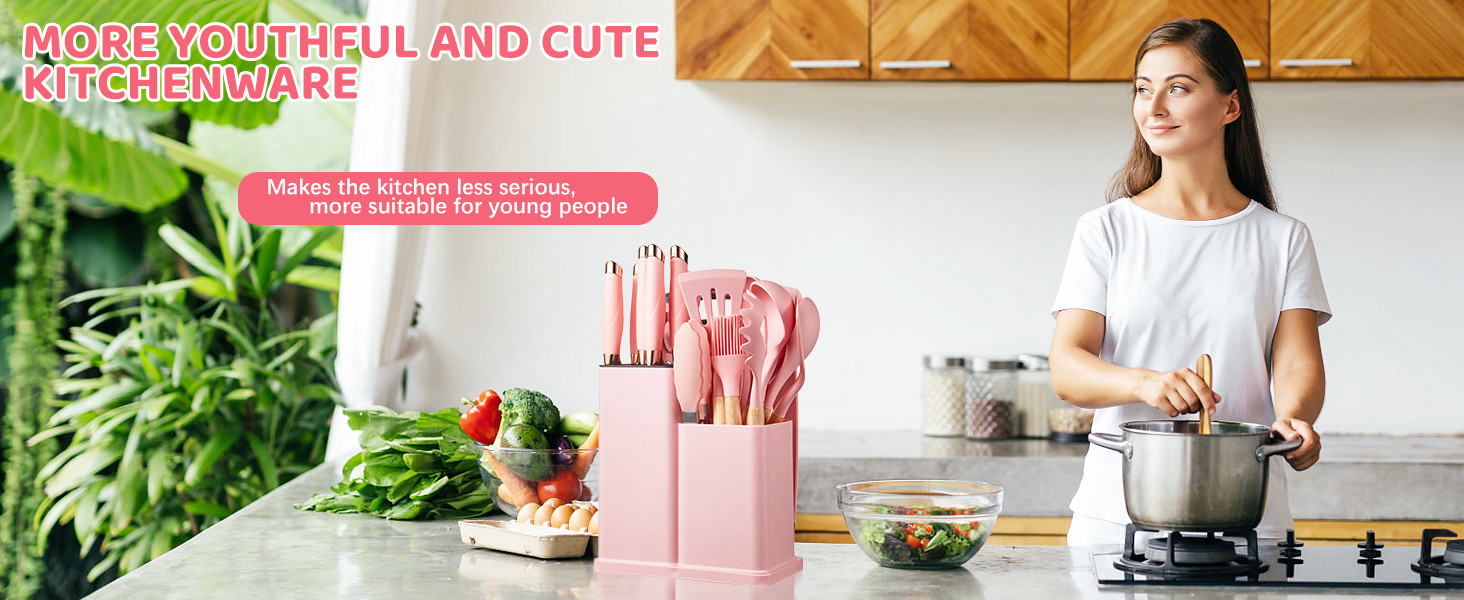 Набір кухонних аксесуарів 37 шт. з силікону, рожевий. Набір кухонних помічників, стійкий до високих температур, придатний для миття в посудомийній машині, з антипригарним покриттям
