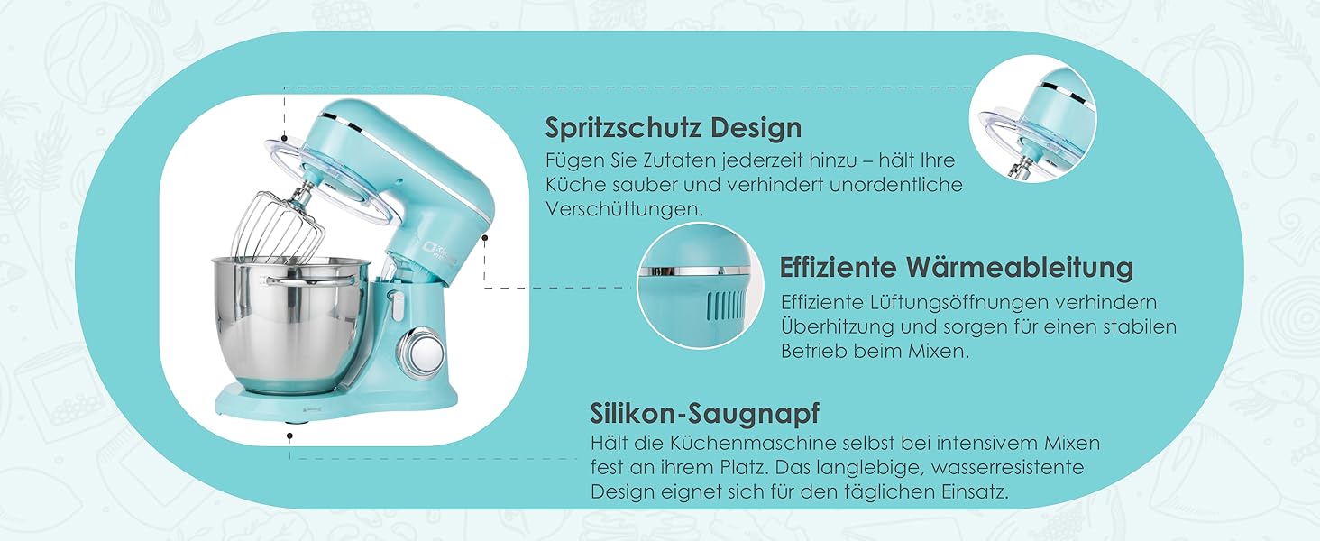 Кухонний комбайн Kitchen in the Box: 6 л, блакитний, з місткістю 3.5 л, 10 швидкостей, міксер, насадки для тіста та збивання