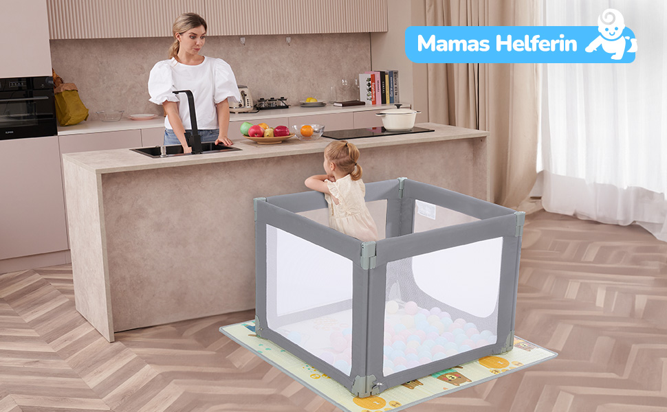 Манеж Dripex Baby 125120 см, складний манеж, тканина 300D Оксфорд, з сіткою, сірий