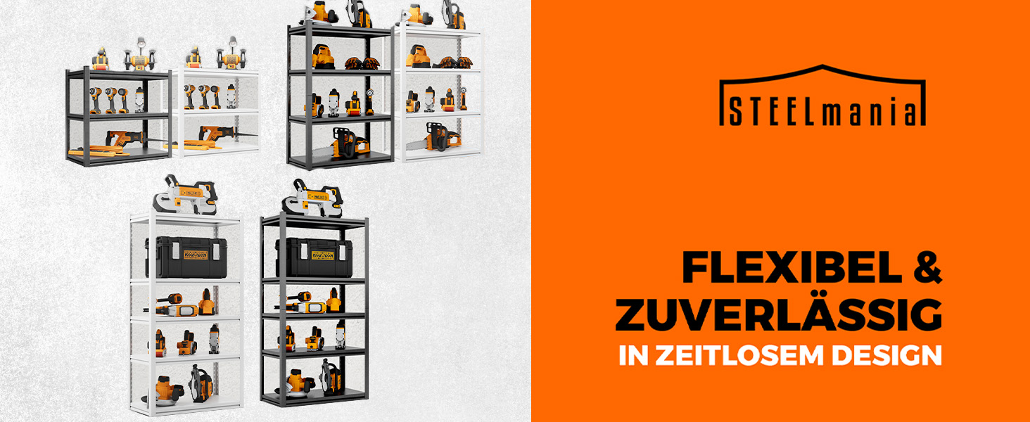 Металевий стелаж з металевими полицями - швидкий монтаж [НЕ СХИЛЬНИЙ ДО ПЛІСНІ & надзвичайно стабільний] Важкий металевий стелаж чорного кольору з п'ятьма полицями - стелаж для зберігання, підвальний стелаж, стелаж для гаража. Розміри: 160x86x45 см, 5 полиць, чорний колір