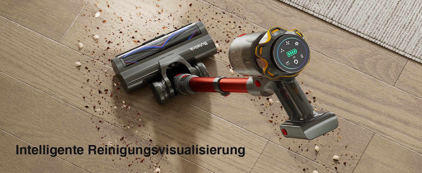 Бездротовий акумуляторний пилосос 45000Pa/550W/65хв, об'єм 1,6л з дисплеєм, антизаплутана щітка, самостійна підставка, док-станція на стіну, 8-шарова фільтрація, тиха робота, для шерсті тварин/килимів/твердих поверхонь/автомобіля (Червоний)