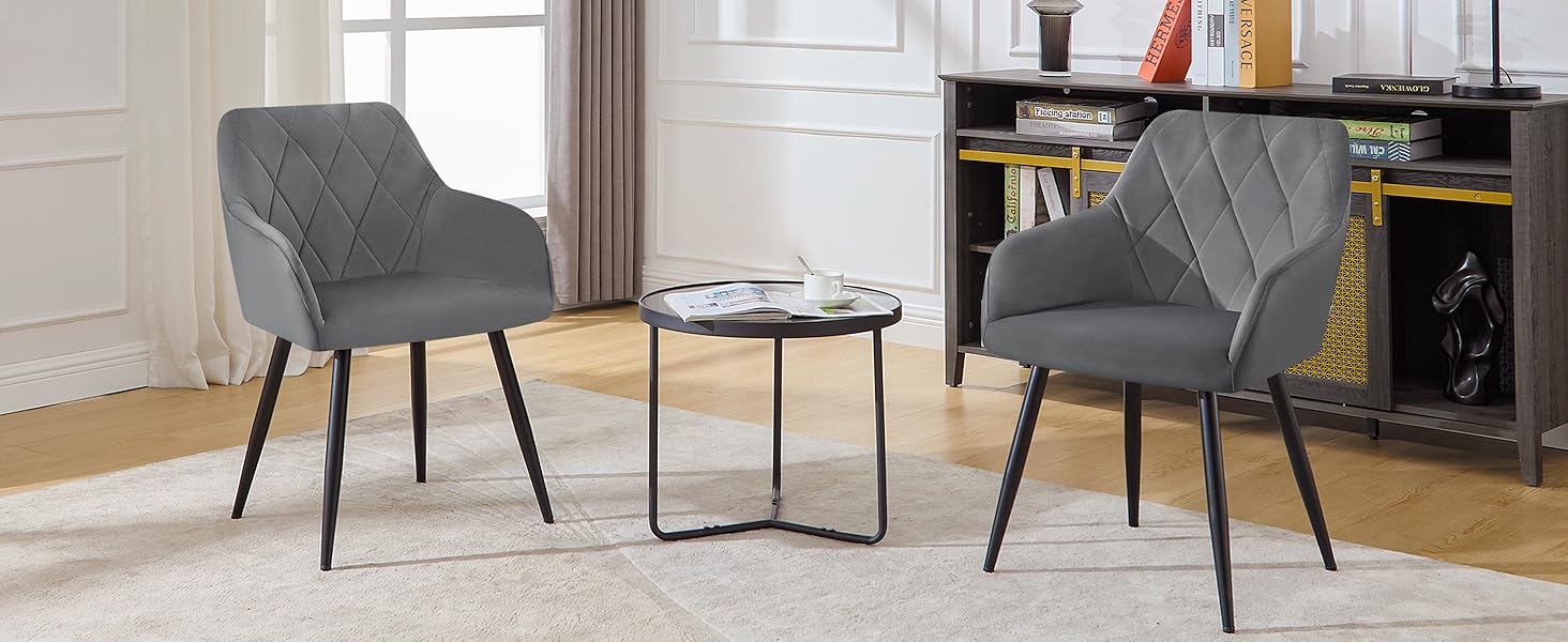 WOLTU Набір з 2 кухонних стільців з підлокітниками, для вітальні, кухні, їдальні. М'які стільці з оксамитовим покриттям, металеві ніжки, Бордовий колір