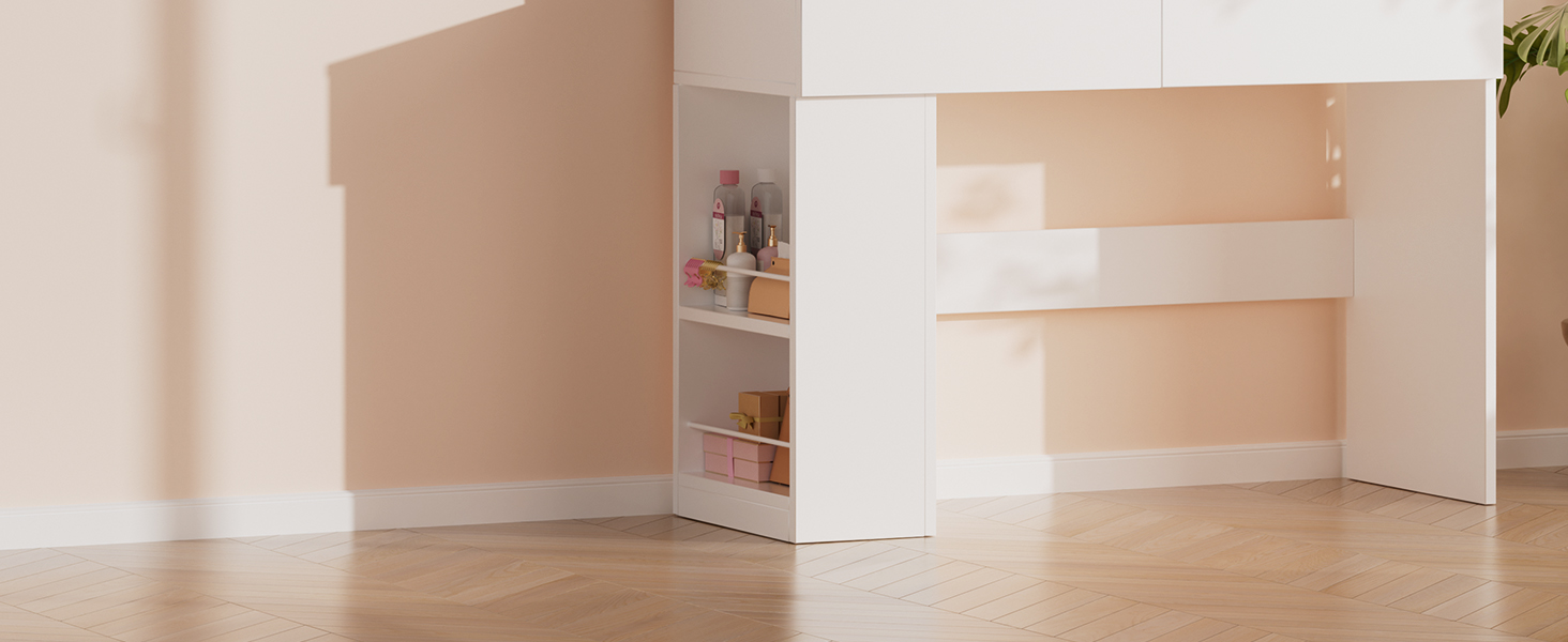 Трюмо Airfish з підсвічуванням 108x40 см: стіл для макіяжу з дзеркалом, 2 шухляди, 3 кольори, регулювання яскравості, для спальні/вітальні (білий)