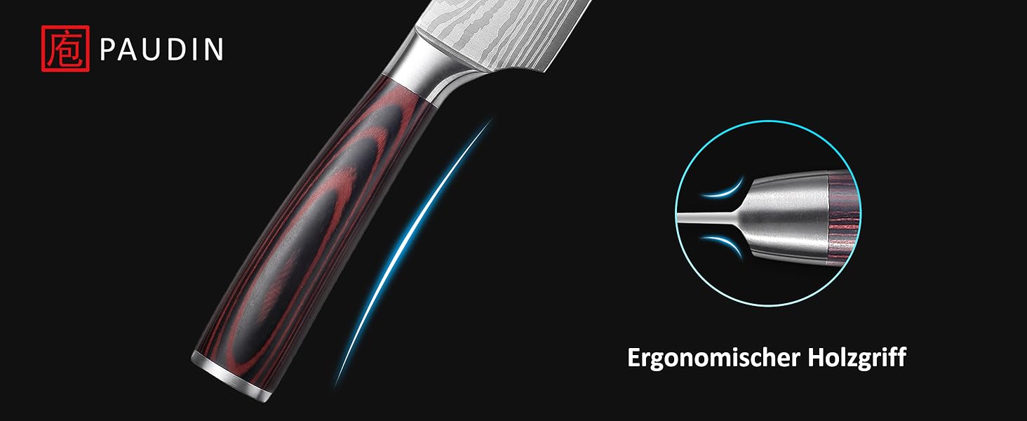 PAUDIN Profi Кухонний ніж 23см з нержавіючої сталі, ергономічна ручка, для професіоналів та любителів, ідеальний подарунок для кулінарів