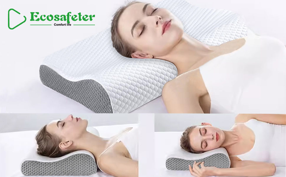 Ергономічна подушка з ефектом пам'яті Memory Foam для шиї та голови, ортопедична підтримка HWS для сну на боці та спині, з гігієнічним чохлом з бамбука (Білий)