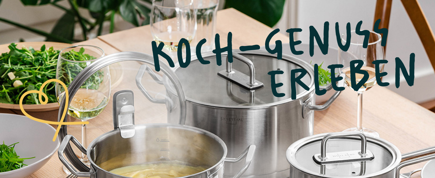 Набір каструль SILBERTHAL з нержавіючої сталі 3 шт (2.5л, 3.5л, 5л) для всіх типів плит, включаючи індукцію та духовку, зі скляними кришками, придатні для миття в посудомийній машині