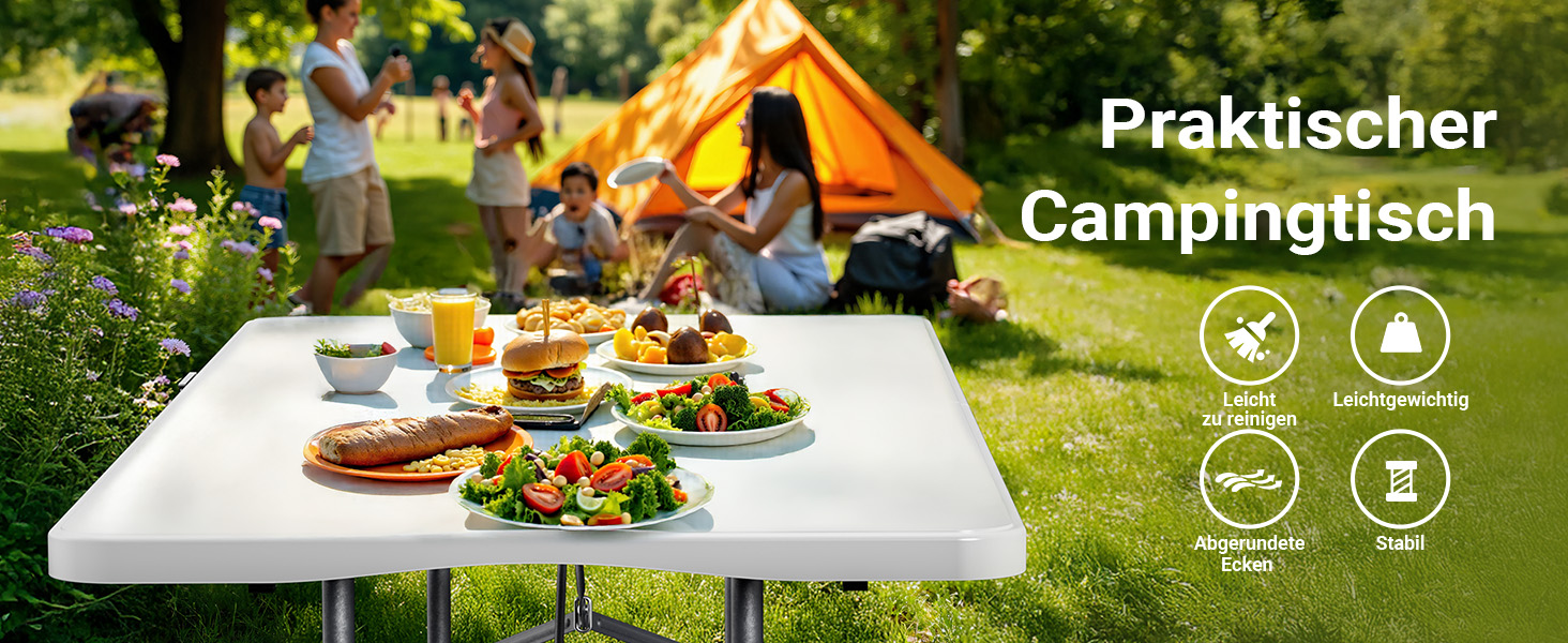 Складаний кемпінговий стіл Wiltec 122x60x75 см, стіл для пікніка, саду та виїзних заходів з ручкою для перенесення