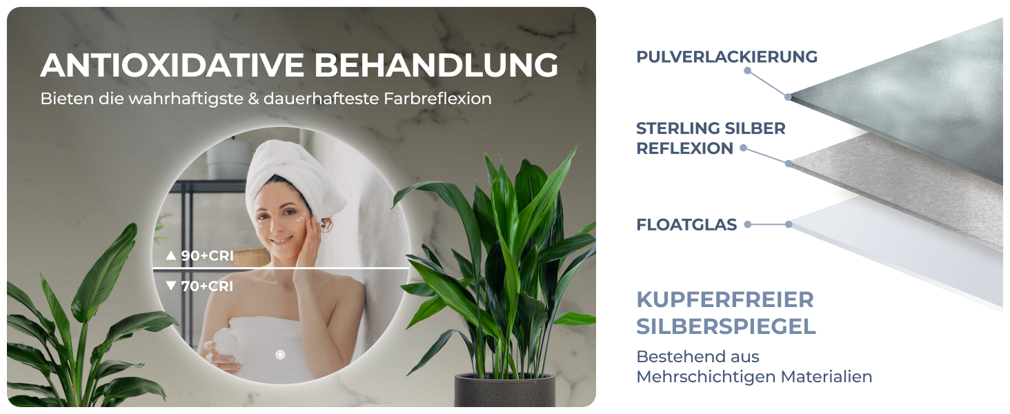 LED дзеркало для ванної кімнати BR Bringer, діаметр 80 см, з підсвічуванням, антизапарюванням, регулюванням яскравості, 3 кольори світла, сенсорне управління, пам'ять, модель BRRS201