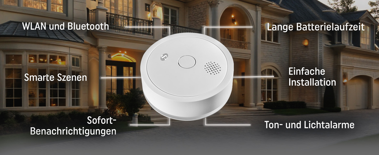 Датчик диму Shelly Plus Smoke - бездротовий, з фотоелектричним сенсором, EN 14604, 5 років роботи від батареї, LED-індикація, сумісність з Alexa та Google Assistant, без хабу