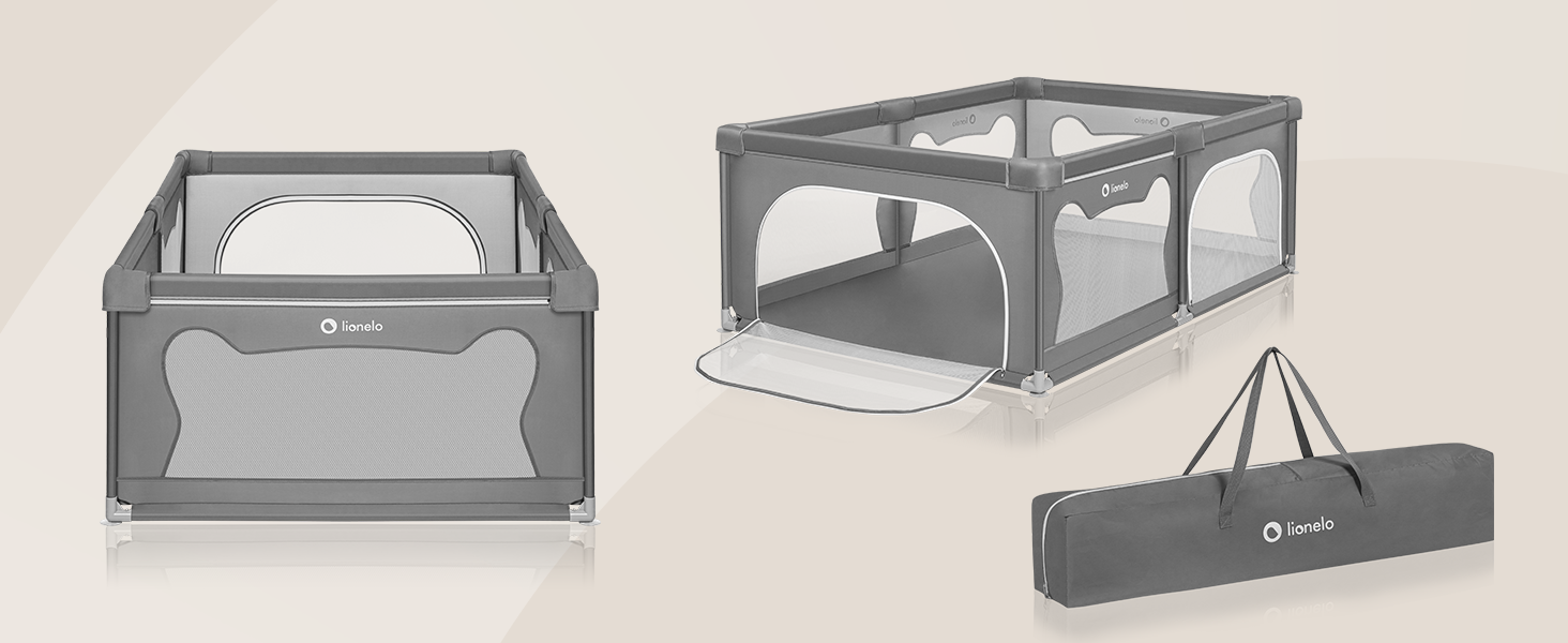 Дитячий манеж Lionelo Willow сірого кольору 120x180x68 см з сіткою, для дітей 0-48 місяців