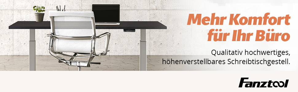 Електричний столовий стіл FANZWORK з 2 Bosch-двигунами, вантажопідйомність 100 кг, регулювання висоти, пам'ять, USB-C, кабель-менеджмент, чорний