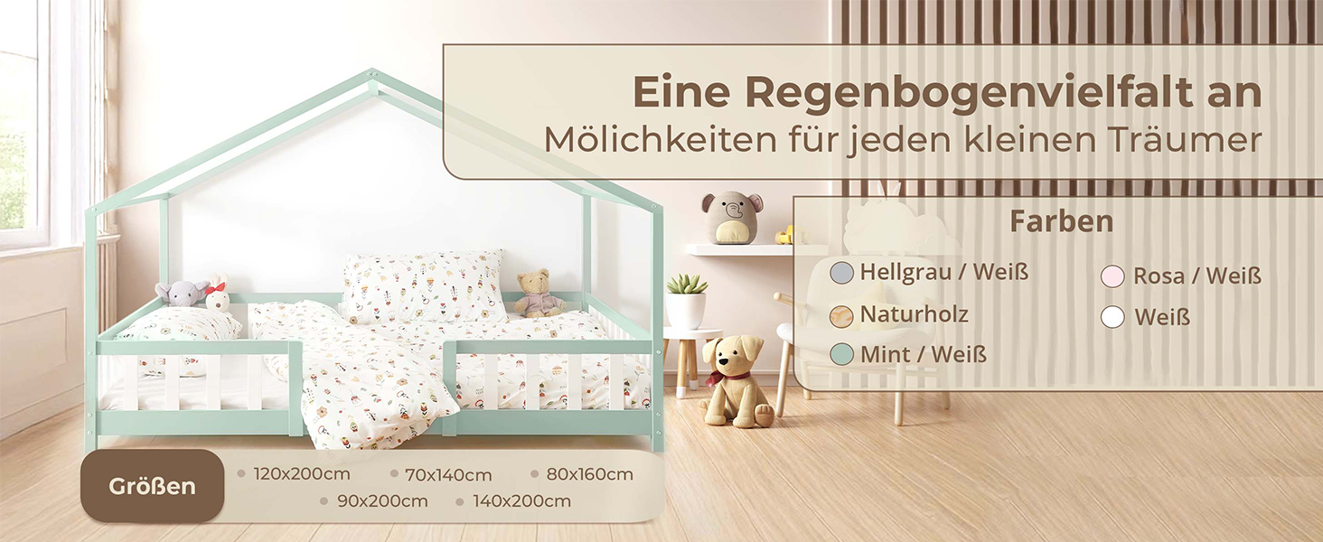 Дитяче ліжко Treviolo з захистом від падіння, 120x200 см, з ламелями, з сосни, колір дерева, Montessori