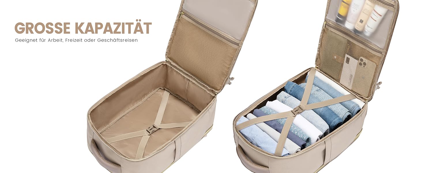 LOVEVOOK Рюкзак ручної поклажі, 40л, 17.3 дюйми, для подорожей та бізнесу, водонепроникний, 45x30x20см, світло-бежевий