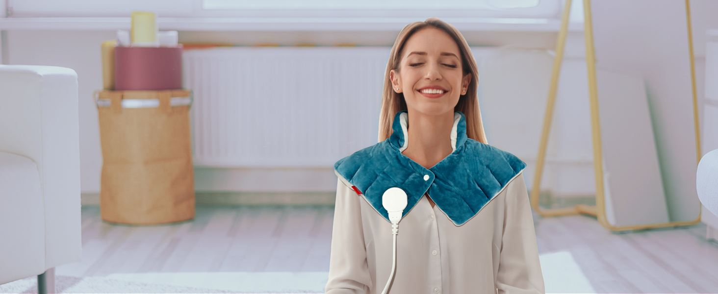 Електричний гріючий накидка Comfytemp для шиї та плечей з 9 рівнями нагріву, таймером до 9 годин, вагою 1 кг, 56x48 см, Navy Blue (темно-синій), пральна