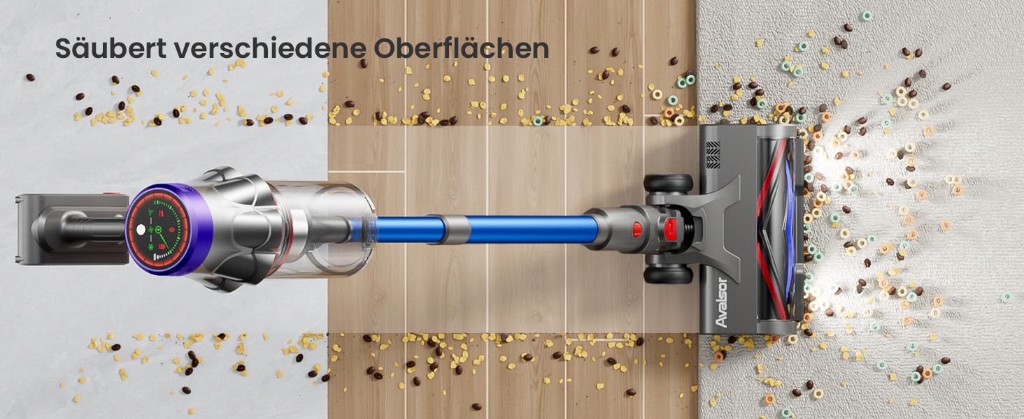 Бездротовий акумуляторний пилосос 48000Pa/580W/65Min, об'єм 1,8L, з функцією від'єднання пилу, антизаплутана щітка, 8-ступенева фільтрація. Підходить для килимів, шерсті тварин та твердих поверхонь. Колір: блакитний