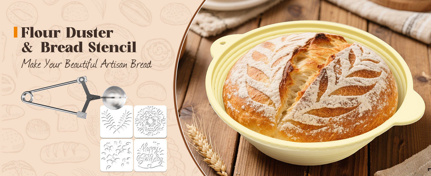 Набір для закваски з силікону MQFORU: 30 шт. Заквасочні корзини (28см круглі, 29см овальні), скляна тара 730мл, щітка, скребок. Для випікання хліба.