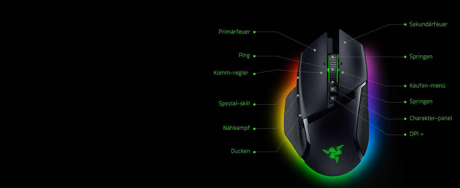 Бездротова ігрова миша Razer Basilisk V3 Pro з оптичним сенсором Focus Pro 30K, колесом HyperScroll та RGB-підсвіткою Chroma, чорна