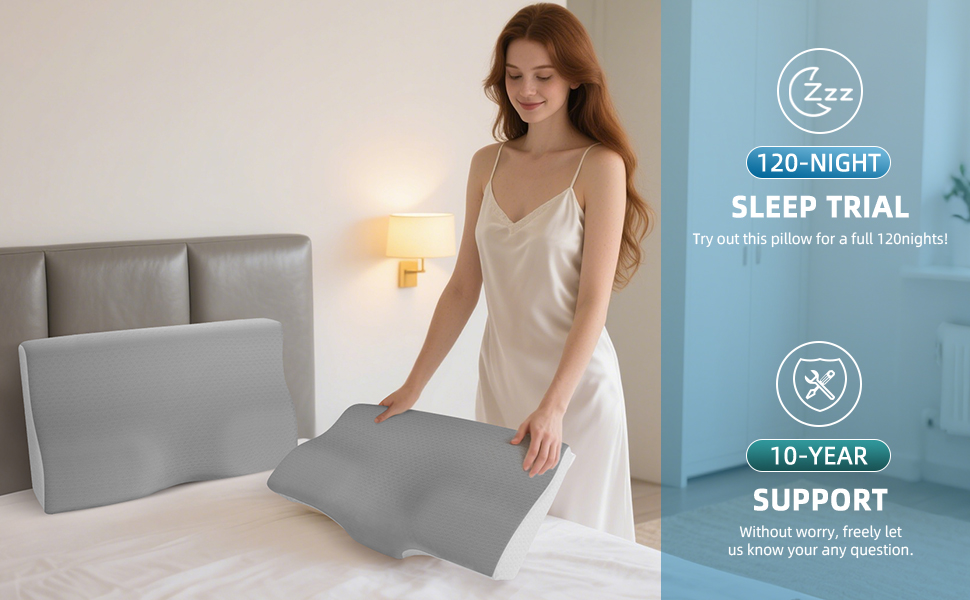 Ергономічна подушка з ефектом пам'яті (Memory Foam) для шиї та підтримки хребта, ортопедична подушка для сну на боці та спині з бамбуковим чохлом, сіра