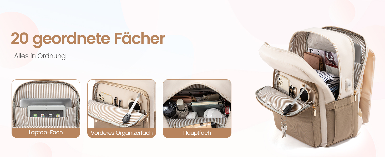 Жіночий рюкзак LOVEVOOK 15.6 дюймів: водонепроникний, для ноутбука, універсальний, для роботи, навчання, подорожей, бежевий/коричневий