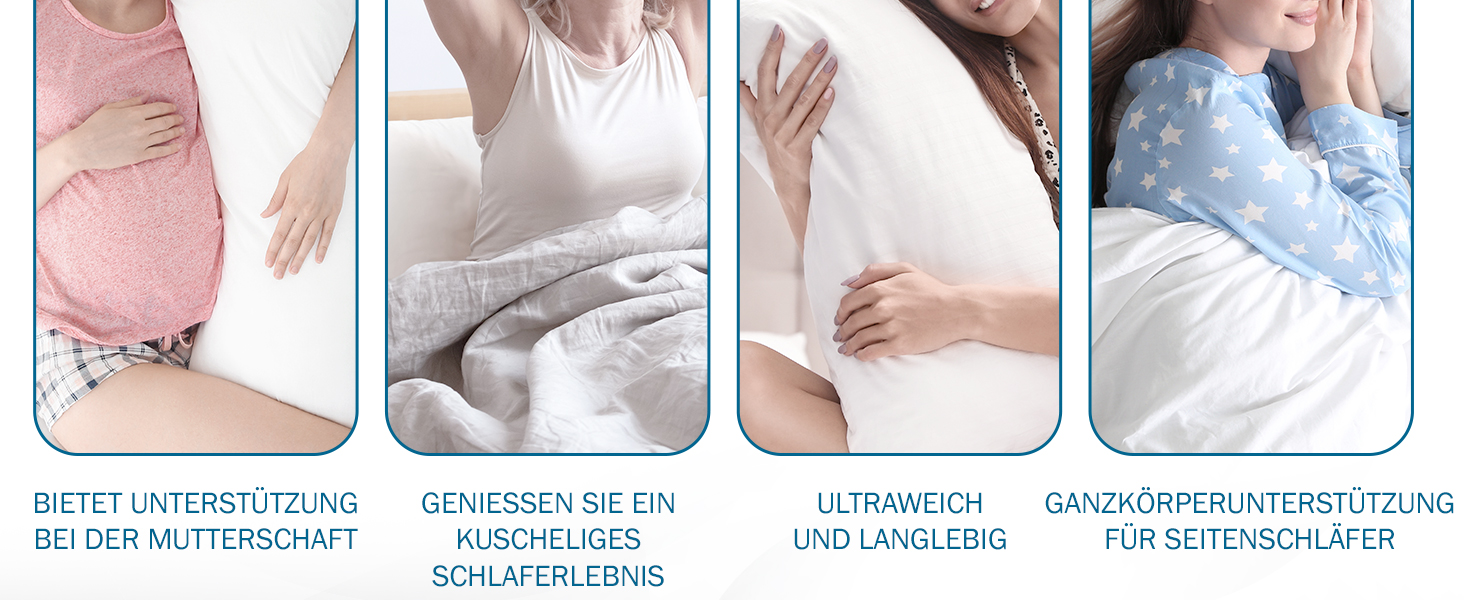 Подушка для вагітних та сну Utopia Bedding 40x145 см, м'яка подушка-обіймашка з наповнювачем з порожнистого волокна для підтримки тіла та сну на боці, біла