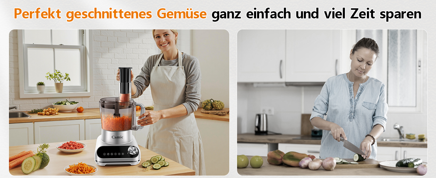 Кухонний комбайн Camic 1500W з мискою 2.5л, 6 програм, подрібнювач, нарізач, міксер, аксесуари, для дому, сріблястий