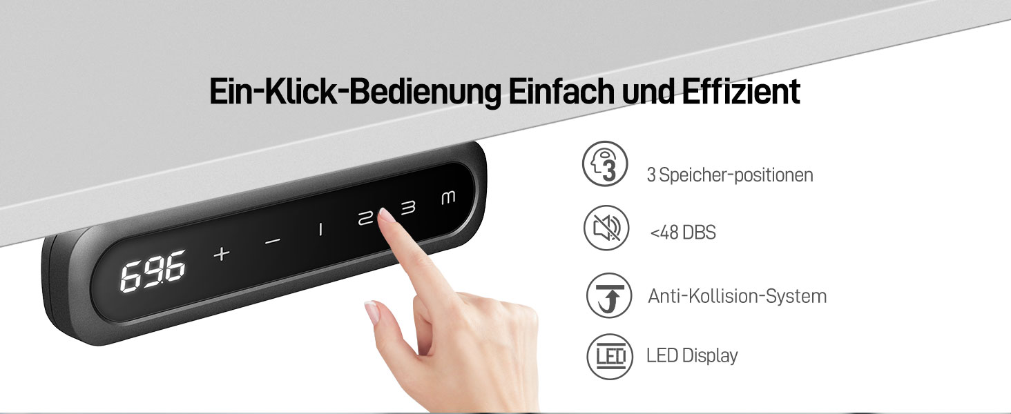 Ергофіно - Регульований стіл з металевим каркасом DT30 PRO (Чорний), 2 мотори, 3-рівневе регулювання, пам'ять, сертифікат GS, висока вантажопідйомність