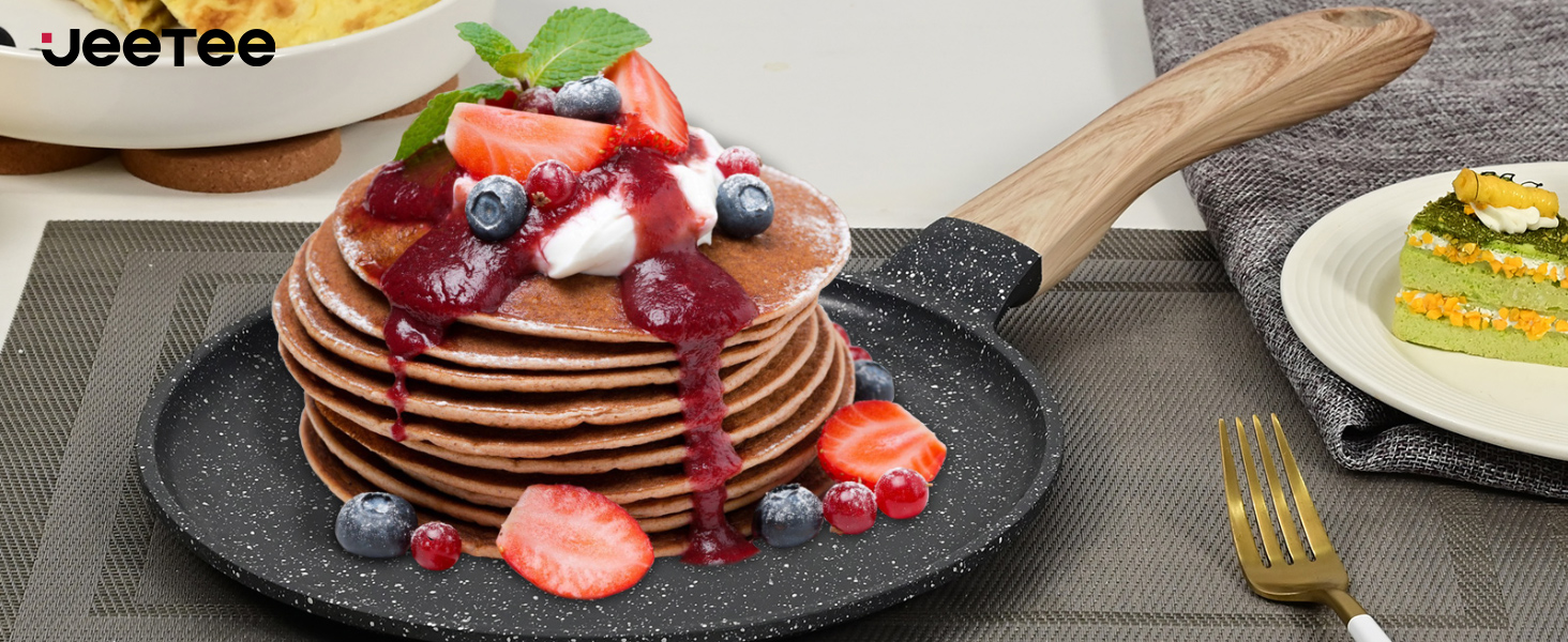 Сковорода для крепів та млинців JEETEE 24 см з антипригарним покриттям, ручка з бакеліту, сумісна з усіма плитами, без PFOA, сіра