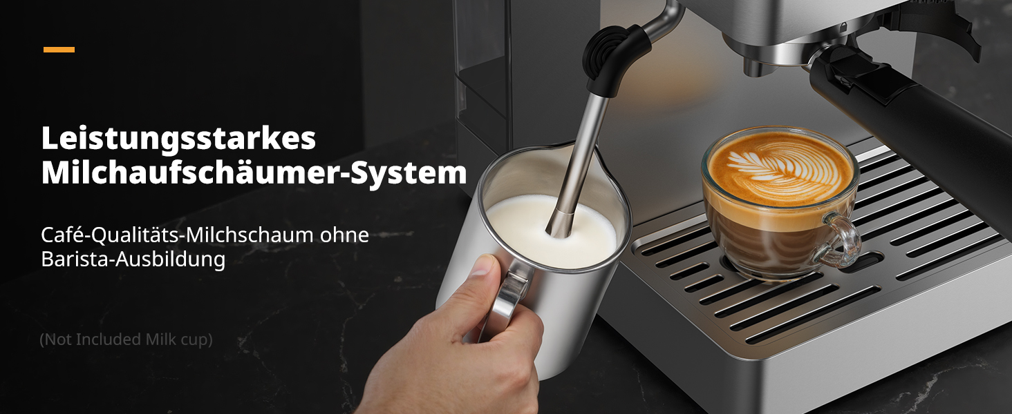 Еспресо-машина Siebträger з прозорою колбою, 20 Bar, автоматичний спінювач молока, для капучино та лате, Dual Boiler (1350W & 1000W), 15s екстракція, нержавіюча сталь, бак 1.8L, сенсорний дисплей, автоматичний спінювач молока (з млинком)