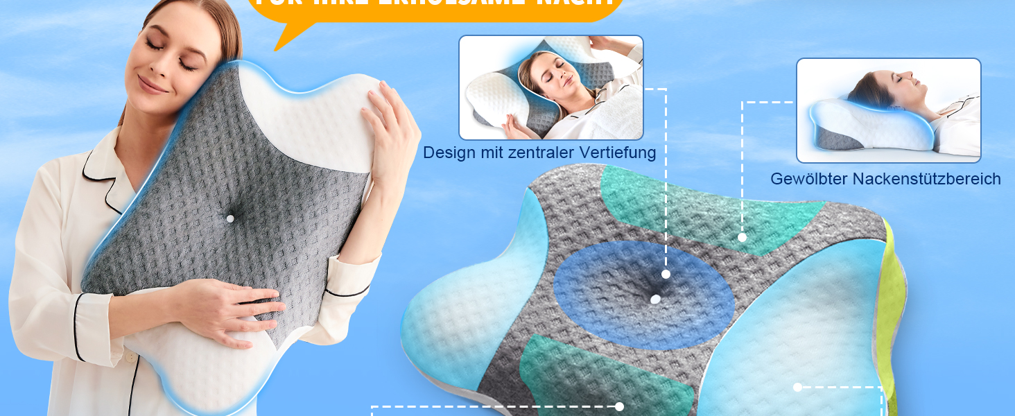 Ортопедична подушка для шиї з Memory Foam - ергономічна подушка для голови проти болю в шиї, регульована за висотою для тих, хто спить на боці, з дихаючим чохлом для здорового сну, білий, 60 x 35 см