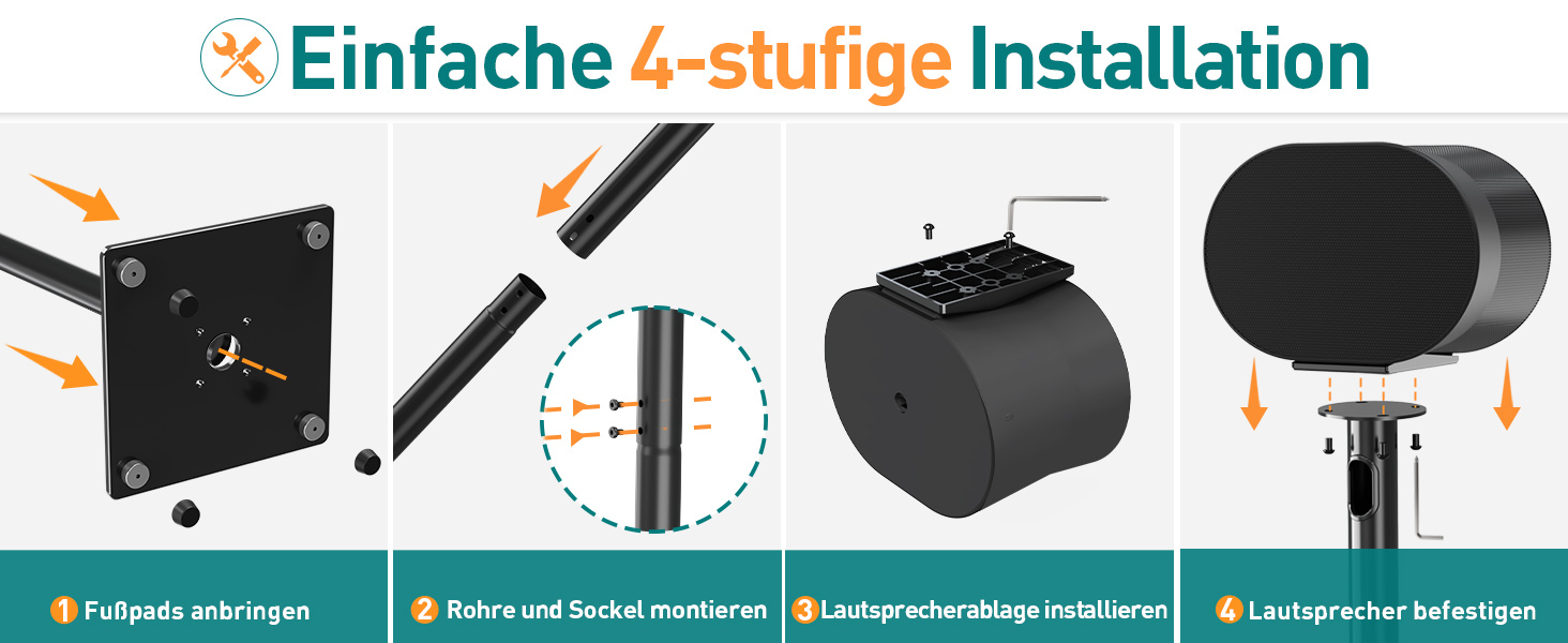 Підставка для колонки Sonos Era 300 ELIVED, підлоговий стійка зі скляною основою, висота 80.7 см, чорна, 1 пара (EV5026)