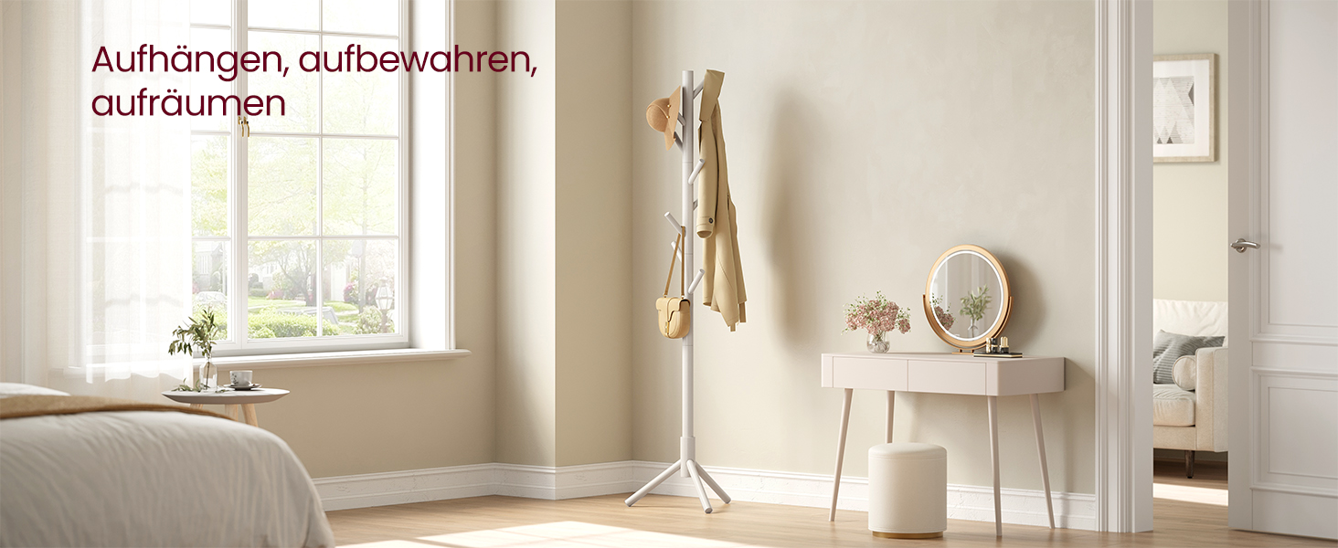 Стійка для одягу VASAGLE з масиву дерева, вішалка для одягу у вигляді дерева, 8 гачків, 3 регульовані висоти, для одягу, капелюхів, сумок, вітальня, спальня, офіс, RCR04GY (Cappuccinobeige)