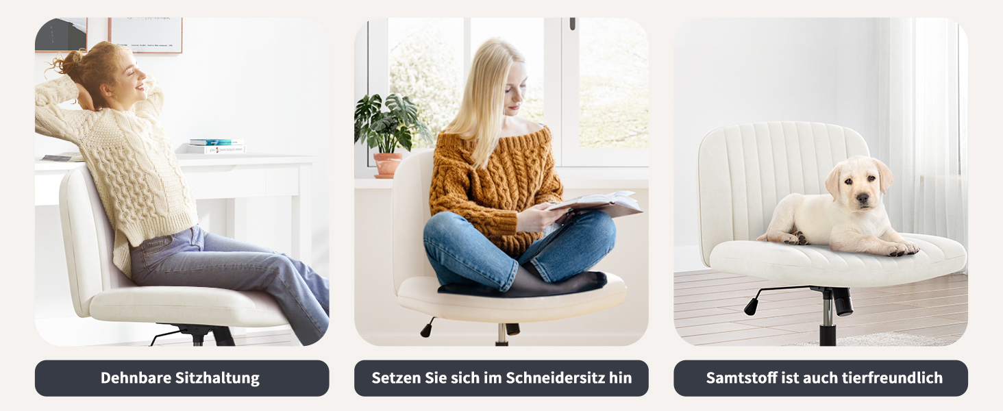 Офісне крісло Naspauluro без підлокітників, з тканинним покриттям, для роботи та відпочинку, з регулюванням висоти та функцією гойдання, поворотне на 360°, кремового кольору, без коліс