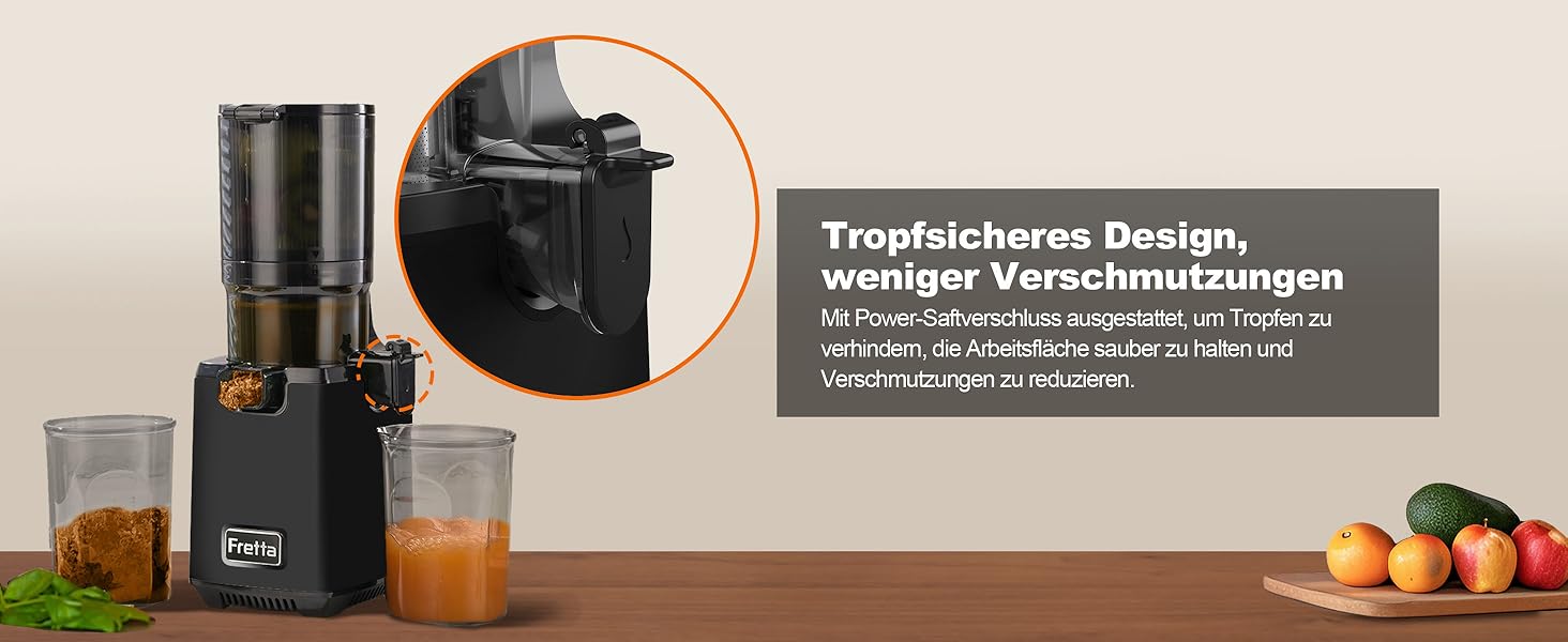 Фреш-прес Fretta Slow Juicer: Швидкий та Зручний Електричний Соковитискач для Овочів та Фруктів (1.8л, 250W, Чорний)