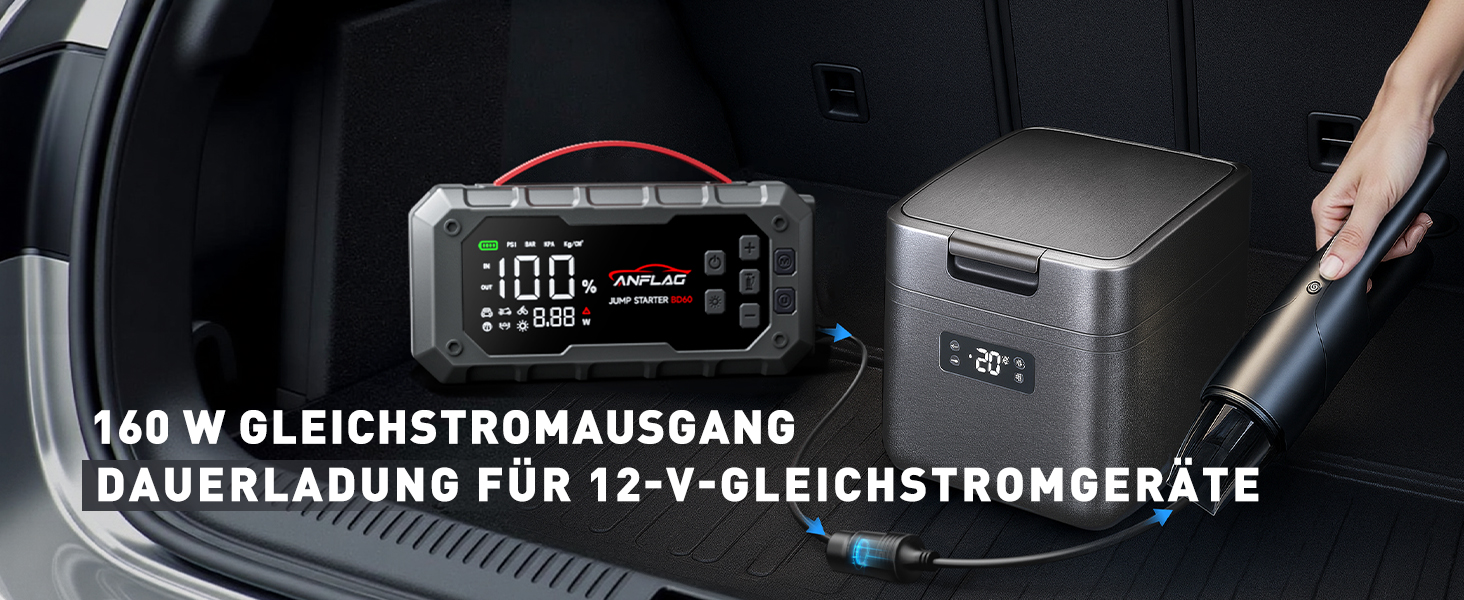 Powerbank для автомобіля ANFLAG 7000A з компресором 160PSI, 26800mAh, підтримка бензинових та дизельних двигунів (до 14.0L), PD65W, LED-ліхтар