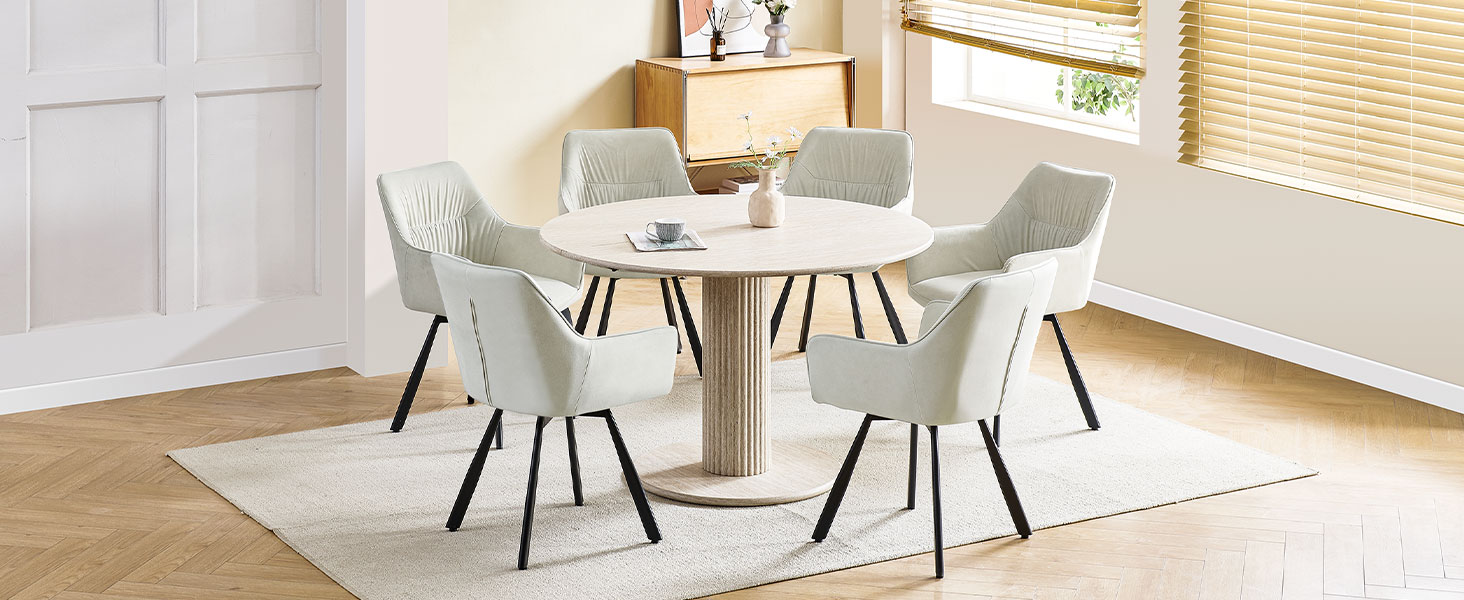 Набір обідніх крісел 6 шт., поворотні, з підлокітниками, 360°, сучасний м'який стіл з велюру, для їдальні, кухні, вітальні, кабінету, спальні (4 поворотні, сірий)