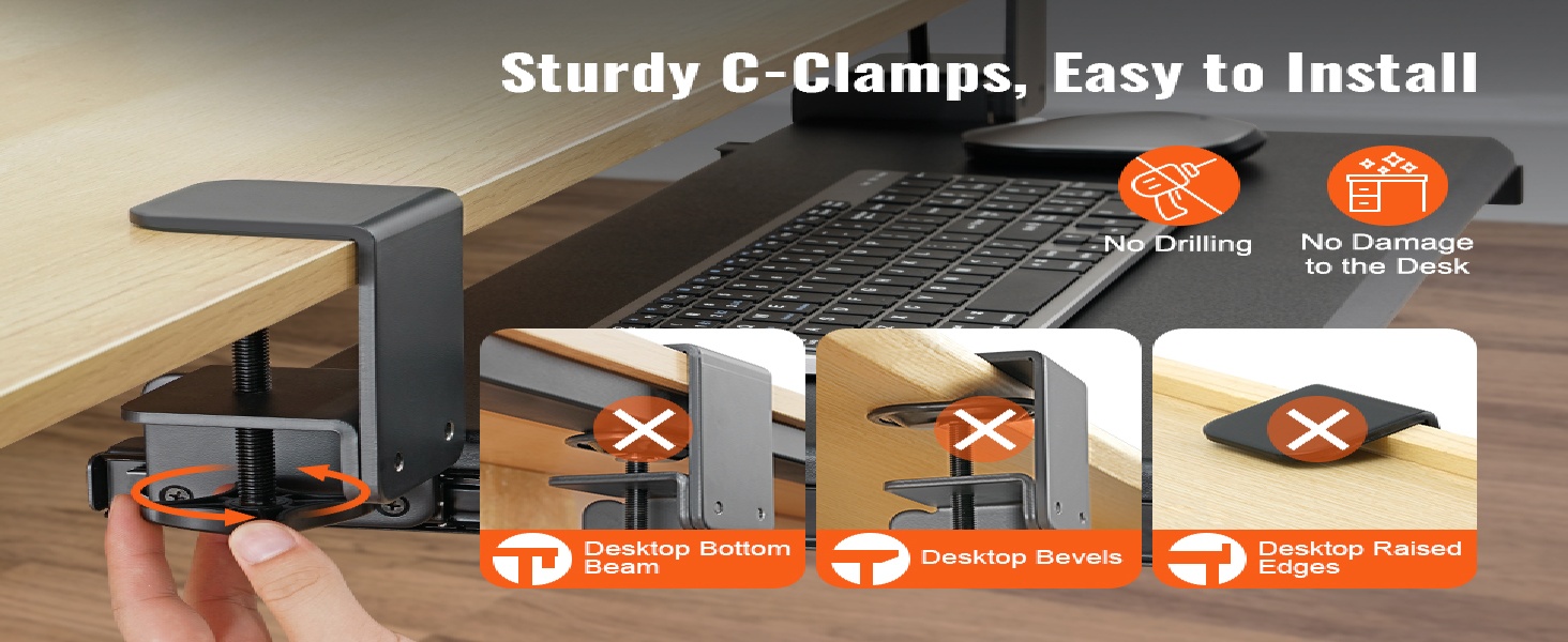 Висувна платформа для клавіатури VEVOR під стіл, 680 x 280 мм, з міцною C-клемою, для дому та офісу