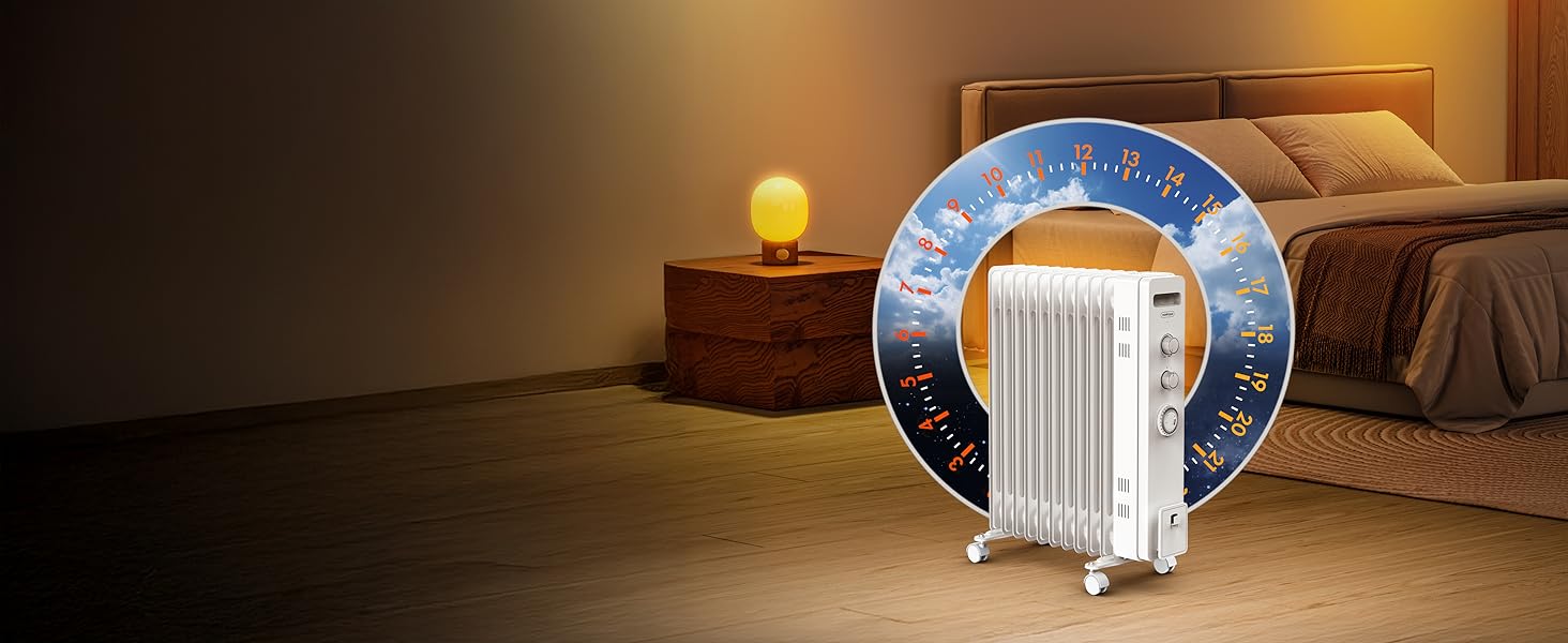 Масляний радіатор VonHaus з 11 ребрами, 2.5 кВт, з термостатом, білий - для дому та офісу