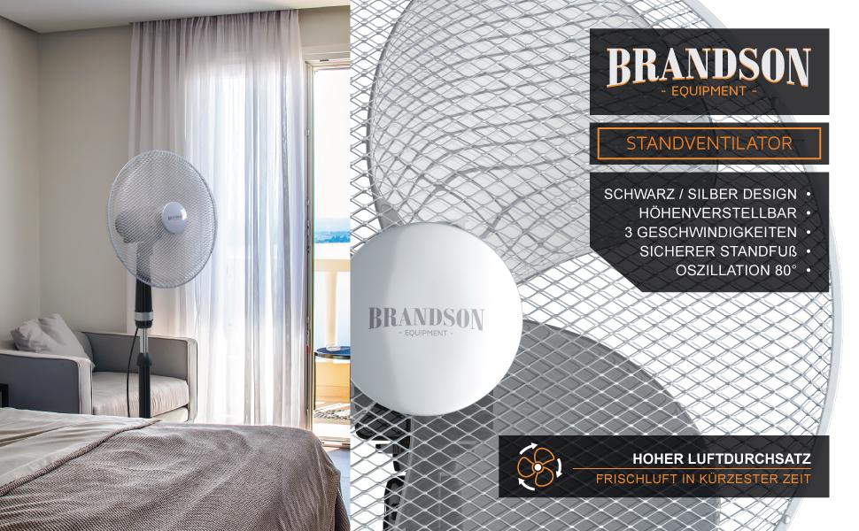 Вентилятор підлоговий Brandson 40 см срібно-чорний з осциляцією 80° та 3 швидкостями