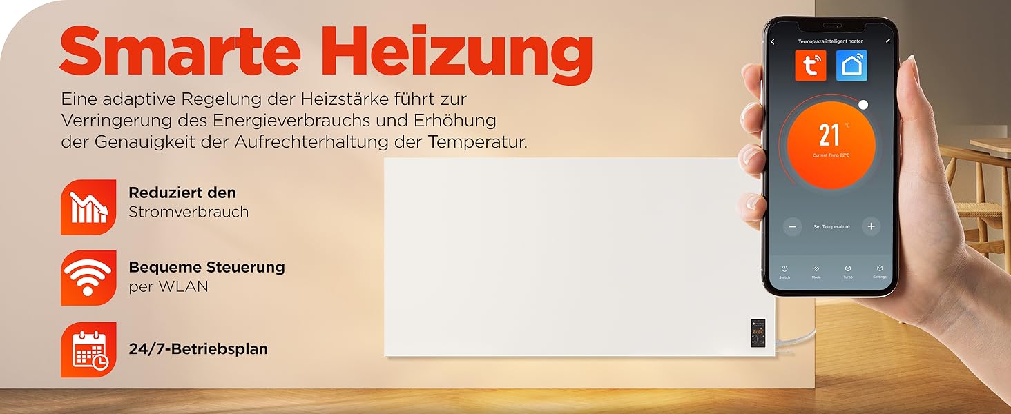 Інфрачервовий обігрівач TermoPlaza WiFi з термостатом 270 Вт (до 7 м²) | Настінний та підлоговий обігрівач | Енергозберігаючий інфрачервовий електричний обігрівач/конвектор для дому та ванної кімнати